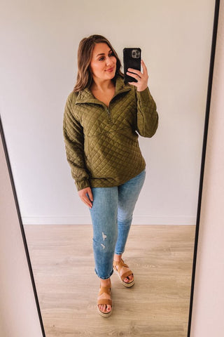 One Way Or Another Quilted Pullover (Olive)