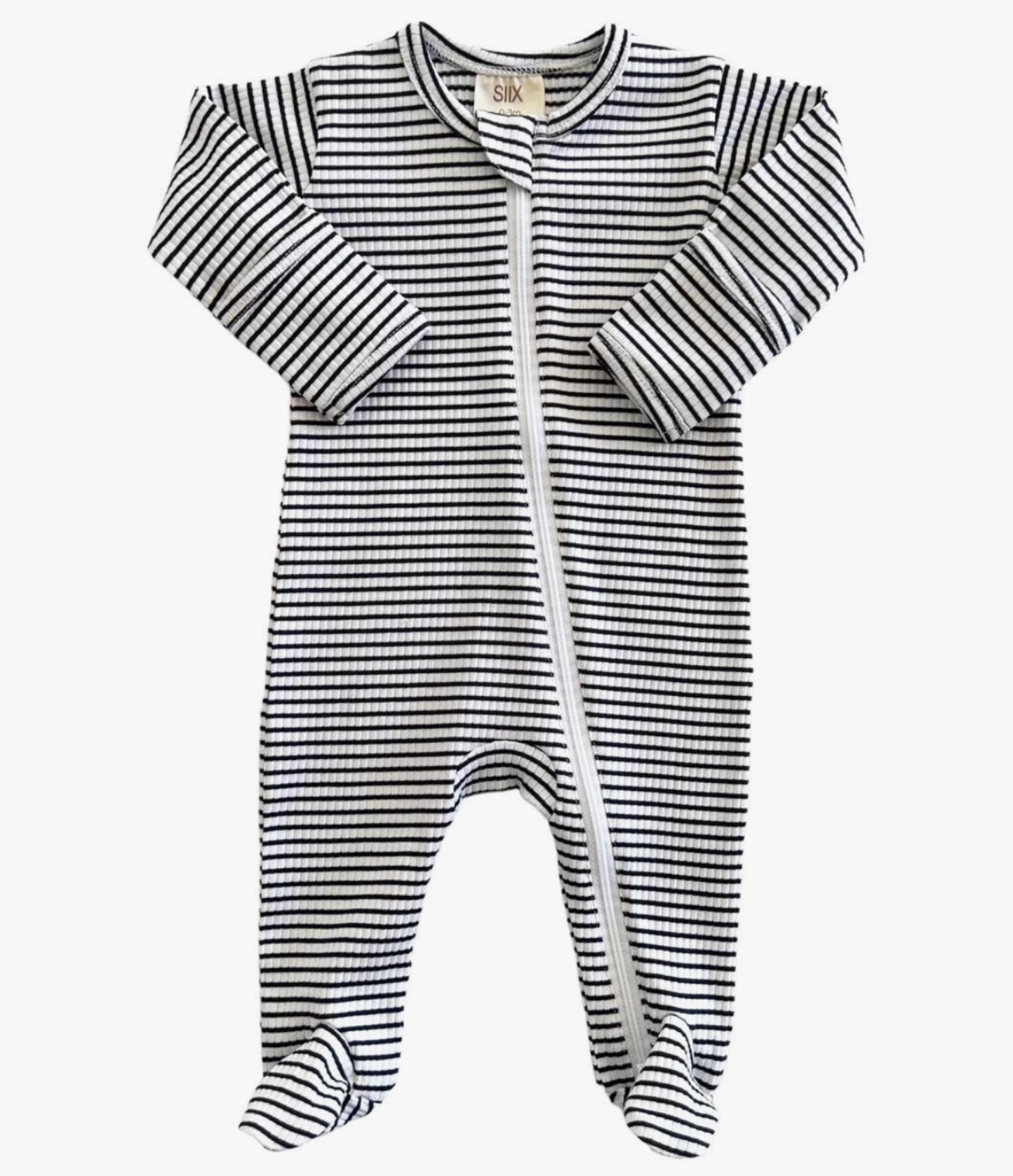 (SALE) Black Stripe Organic Ribbed Zip Footie