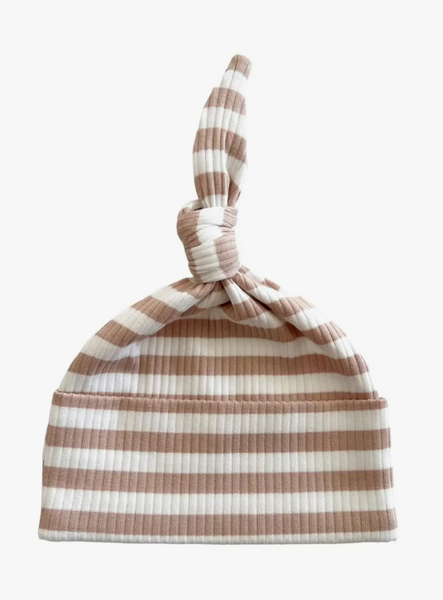 (SALE) Tan Stripe Organic Ribbed Beanie