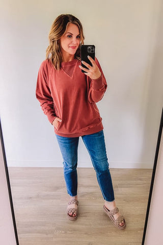 Mood Booster Mineral Wash Pullover (Rust)