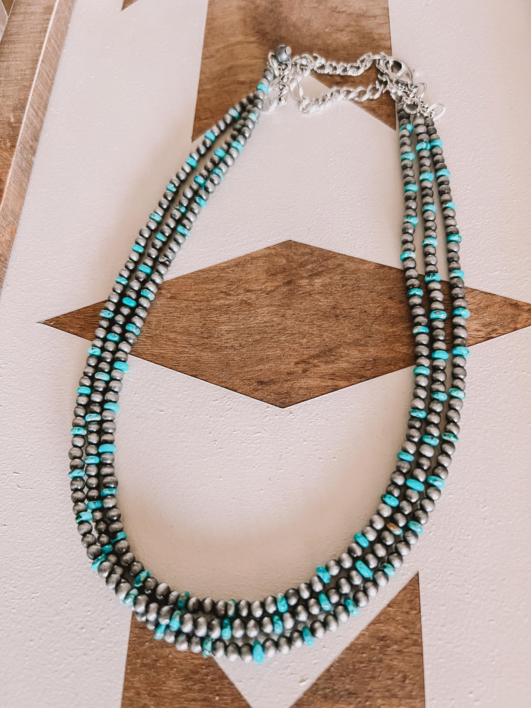 Three Strand Turquoise & Navajo Pearl Necklace