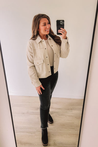 (SALE) Making Moves Houndstooth Jacket (Taupe)