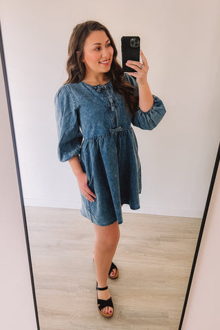 On My Heart Washed Denim Dress