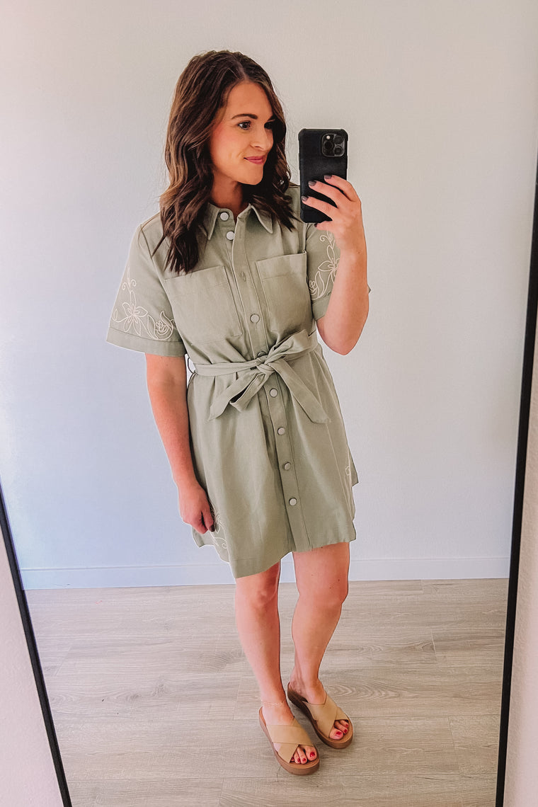 Desert Rose Embroidered Dress (Sage)