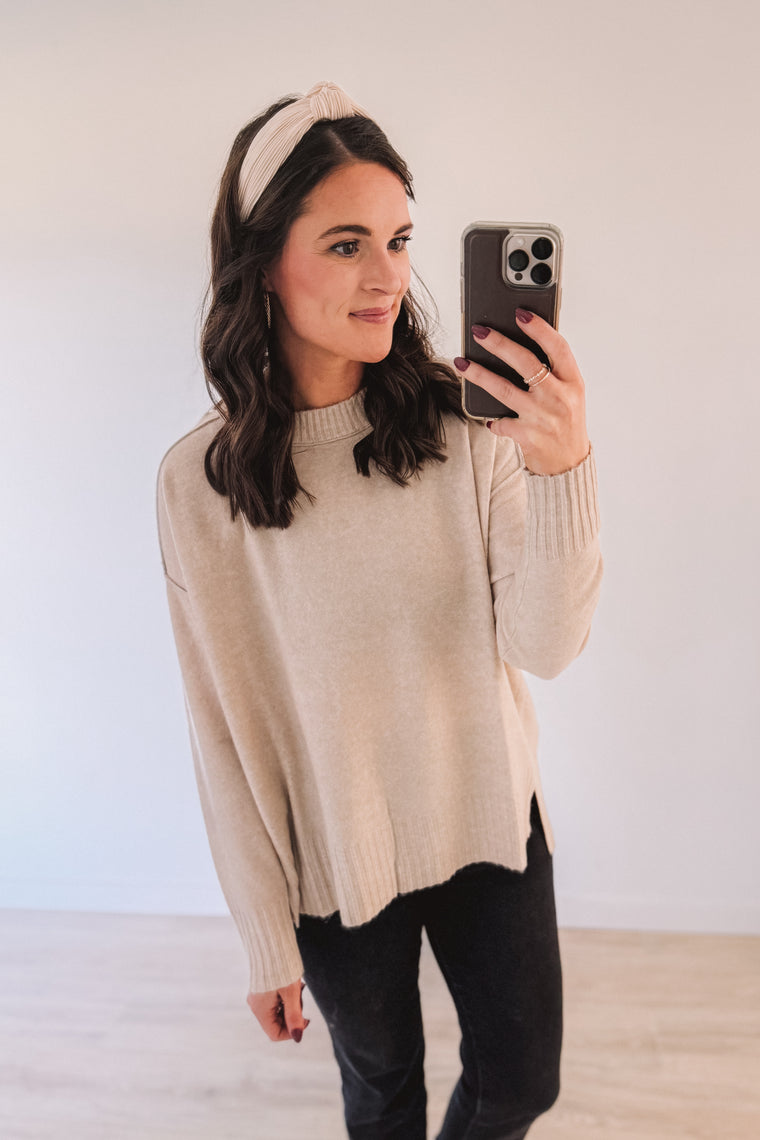 Feeling Festive Knit Sweater (Beige)