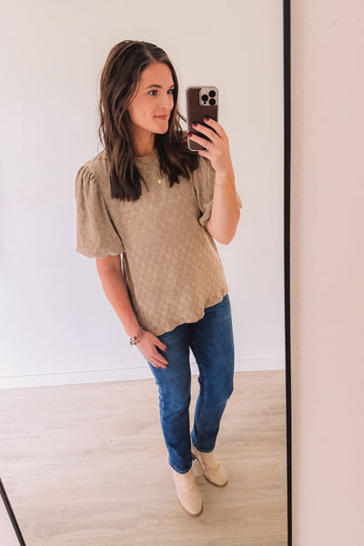 Falling For You Textured Blouse (Taupe)