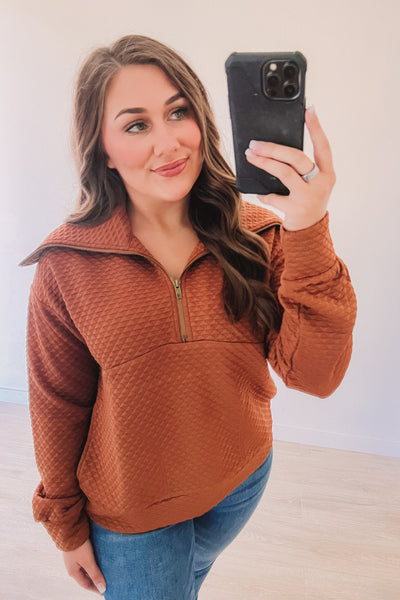 Oh What A World Textured Zipper Pullover (Sienna)