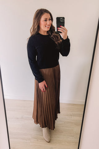 (SALE) Twirling Into The Holidays Dress - Brown