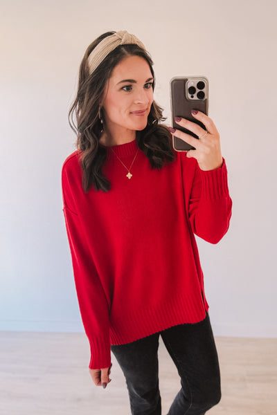 Feeling Festive Knit Sweater (Ruby)