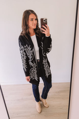 Western Boot Stitch Cardigan (Black)