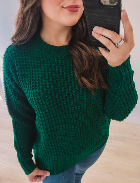 Snuggle Close Waffle Sweater (Hunter Green)