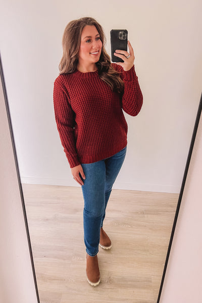 Snuggle Close Waffle Sweater (Dark Rust)