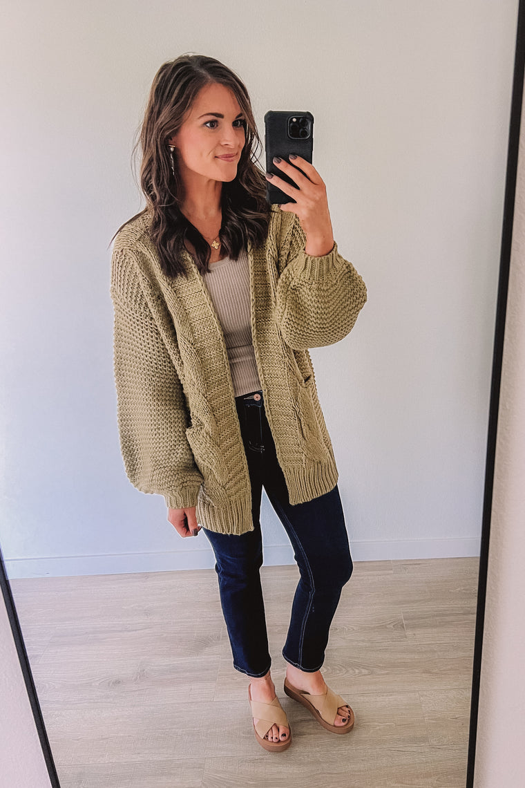 Best Season Cozy Cable Cardigan (Olive)