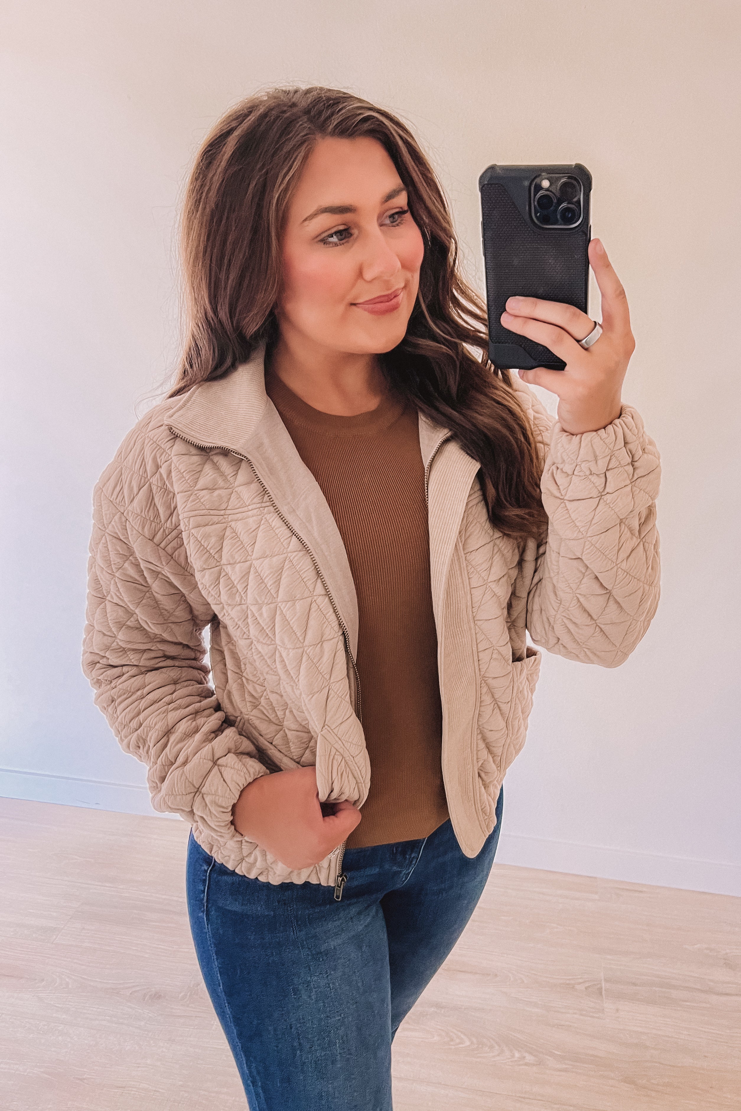 Lost In The Moment Quilted Jacket (Taupe)