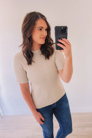 Hoping For More Ribbed Sweater Tee (Oat)