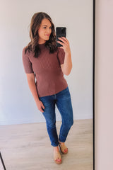 Hoping For More Ribbed Sweater Tee (Brown)