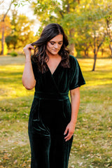 Only The Beginning Velvet Jumpsuit (Hunter Green)
