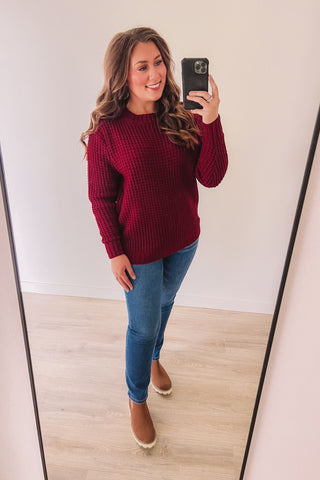 Snuggle Close Waffle Sweater (Cabernet)