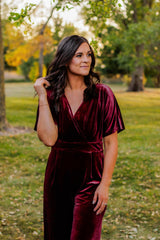 Only The Beginning Velvet Jumpsuit (Burgundy)