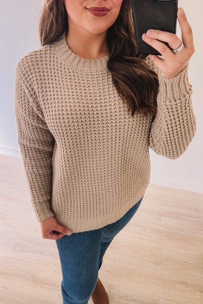 Snuggle Close Waffle Sweater (Light Mocha)