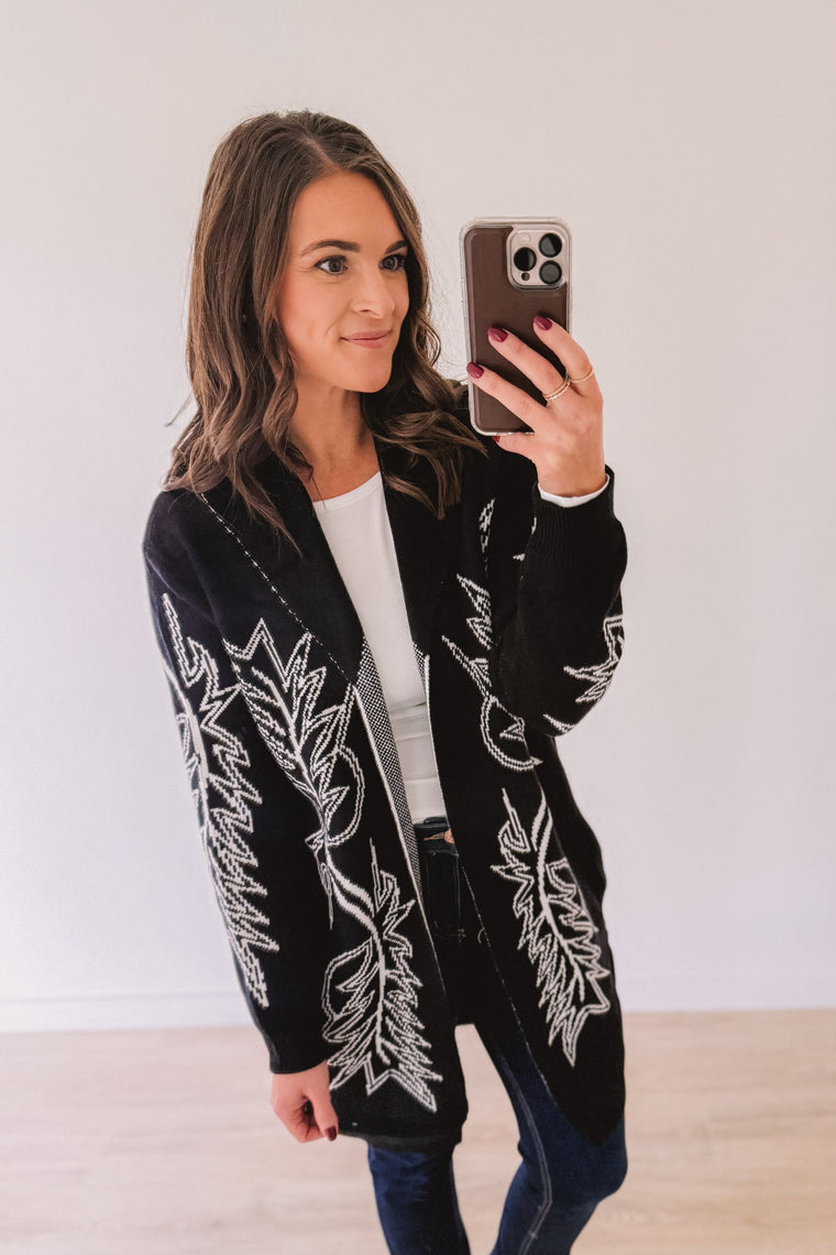Western Boot Stitch Cardigan (Black)