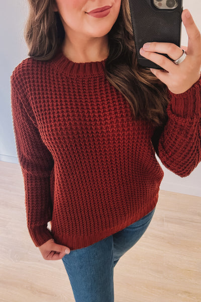 Snuggle Close Waffle Sweater (Dark Rust)