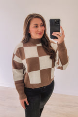 Talk Of The Town Check Sweater (Mocha)