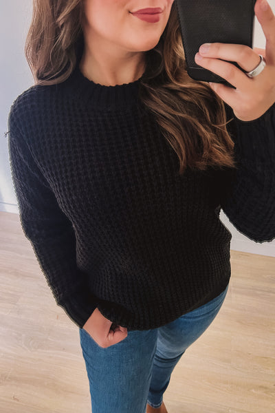 Snuggle Close Waffle Sweater (Black)