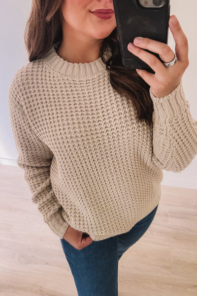 Snuggle Close Waffle Sweater (Heather Beige)