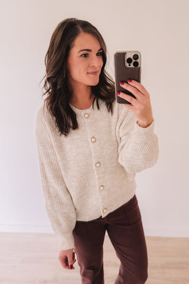What I Love About Sundays Pearl Button Sweater