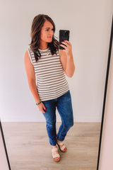 Wear On Repeat Stripe Tank (White/Black)