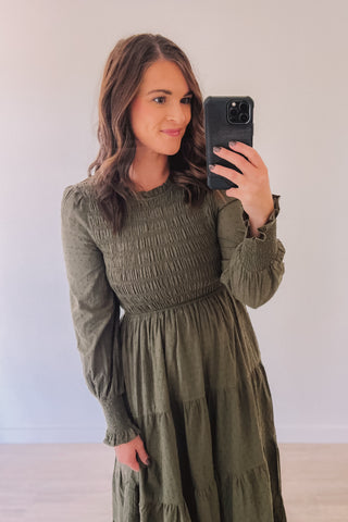 More Than A Moment Swiss Dot Dress (Olive)