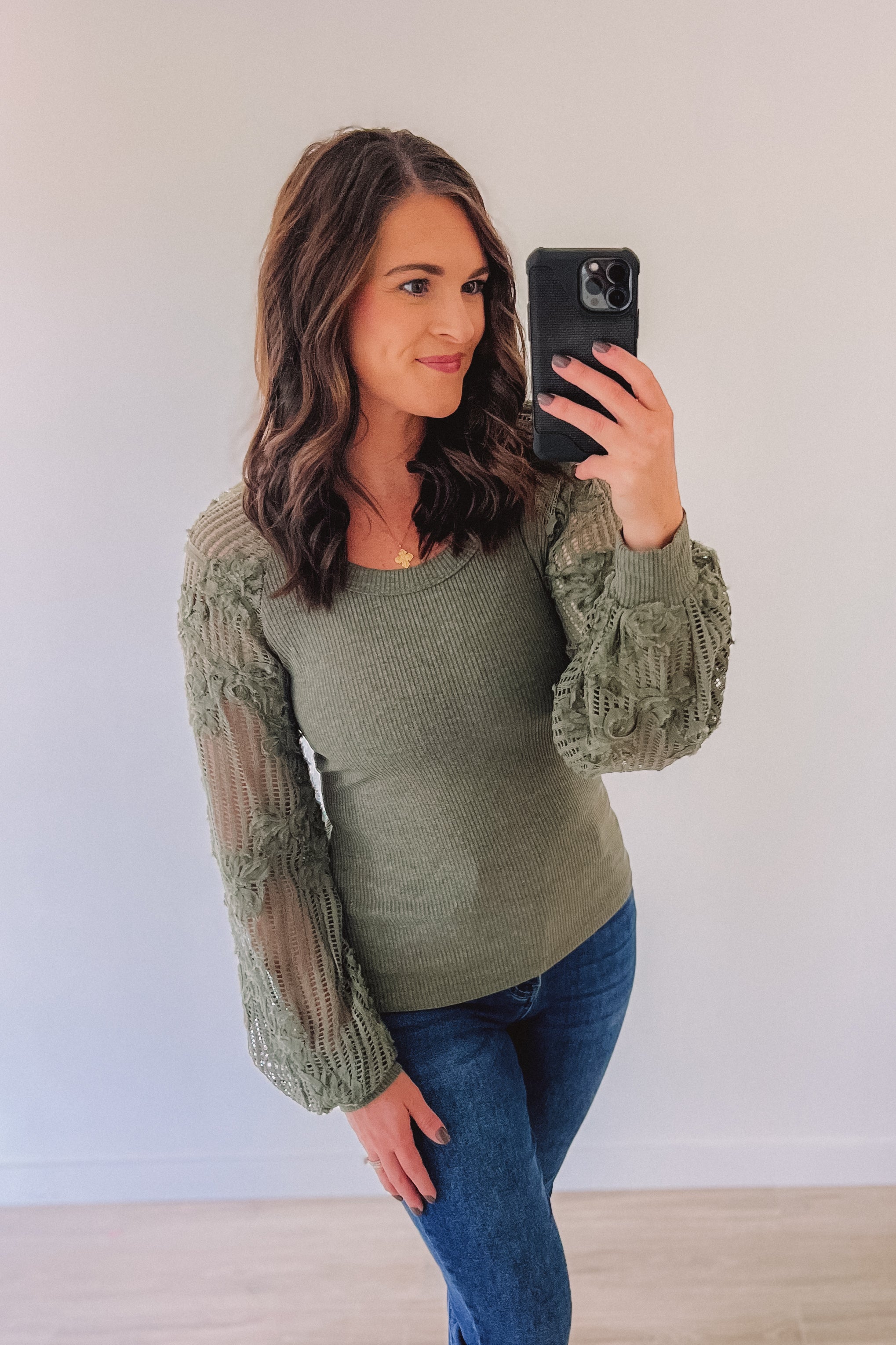 Come Away With Me Floral Sleeve - Olive