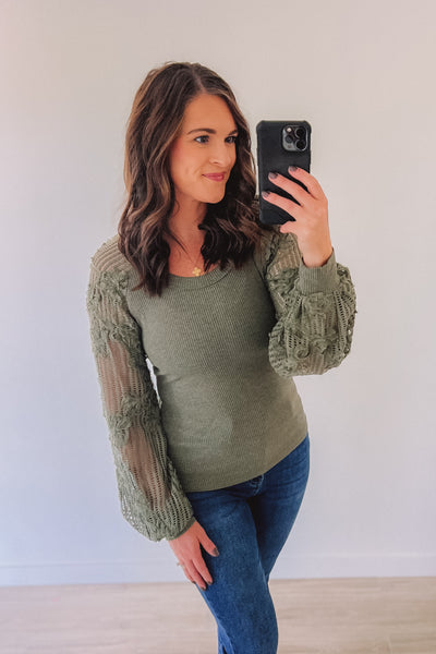 Come Away With Me Floral Sleeve - Olive