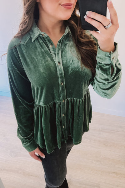 Take My Breath Away Velvet Peplum (Sage)