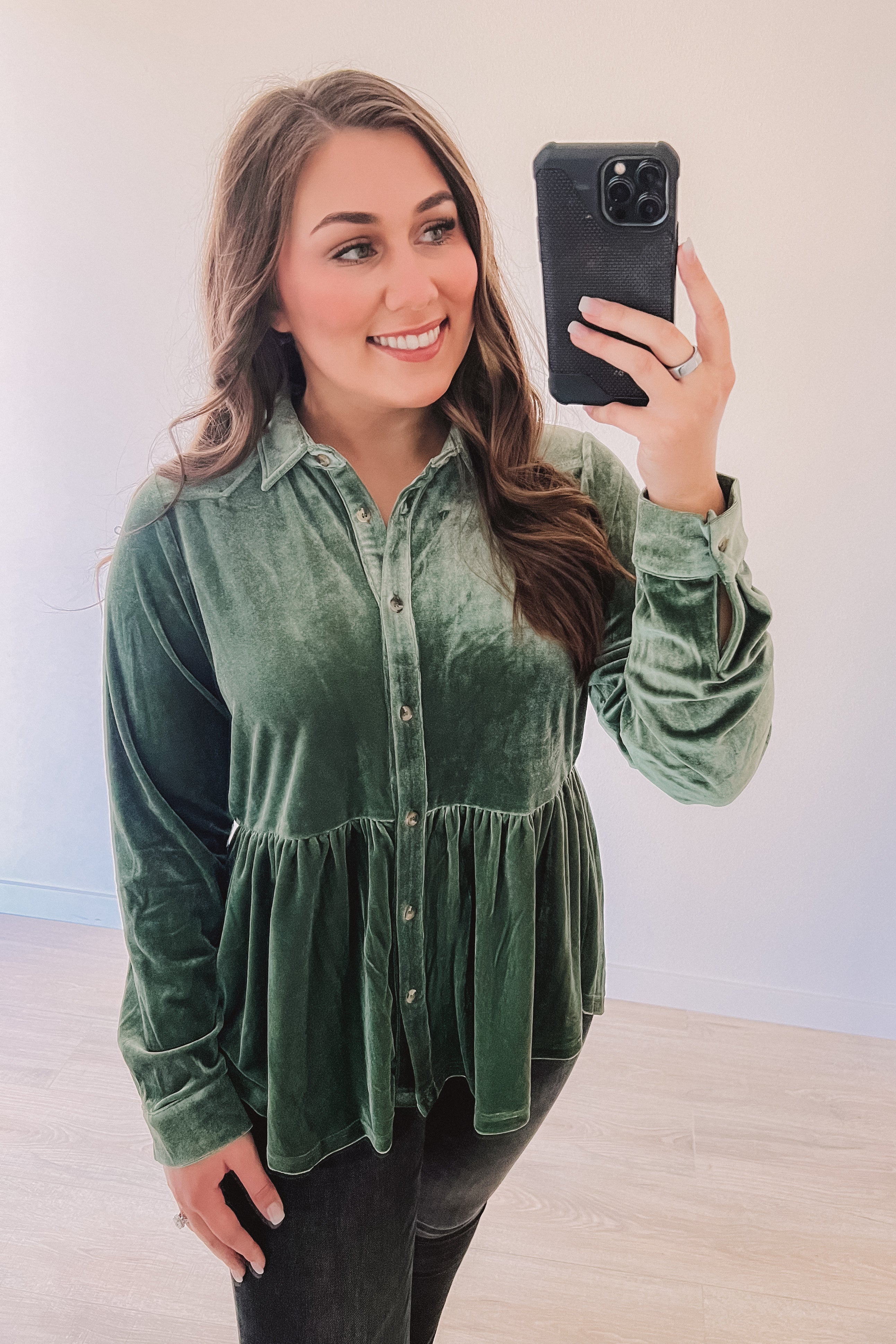 Take My Breath Away Velvet Peplum (Sage)