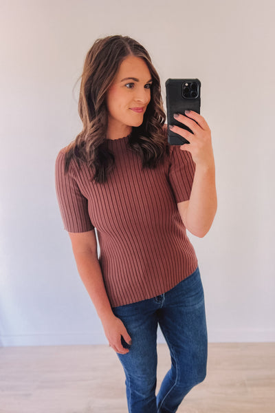 Hoping For More Ribbed Sweater Tee (Brown)
