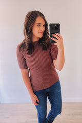 Hoping For More Ribbed Sweater Tee (Brown)