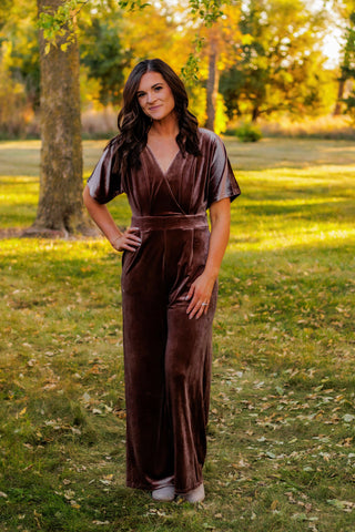 Only The Beginning Velvet Jumpsuit (Mocha)