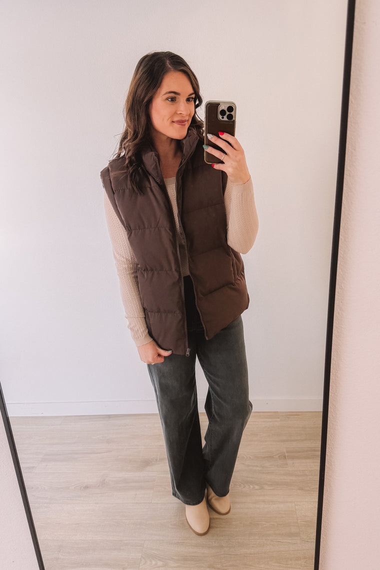 (SALE) It's All Good Quilted Puffer Vest (Chocolate)