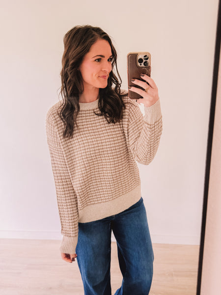 I'll Be Home Textured Sweater (Taupe/Camel)