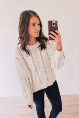 Weaved Together In Love Cable Knit Sweater (Cream/Turquoise)