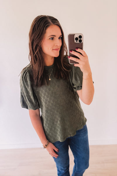 Falling For You Textured Blouse (Olive)