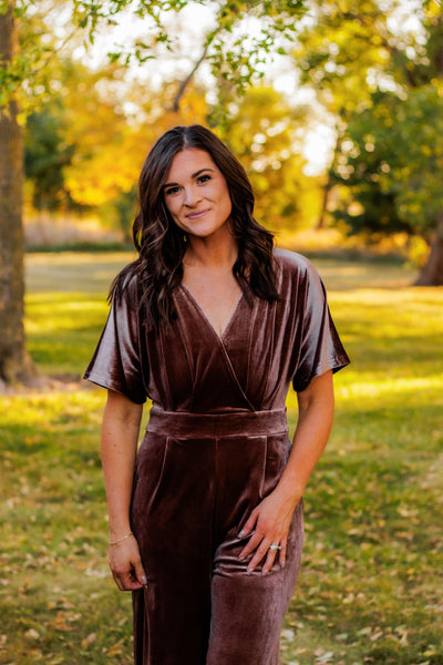 Only The Beginning Velvet Jumpsuit (Mocha)