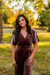 Only The Beginning Velvet Jumpsuit (Mocha)