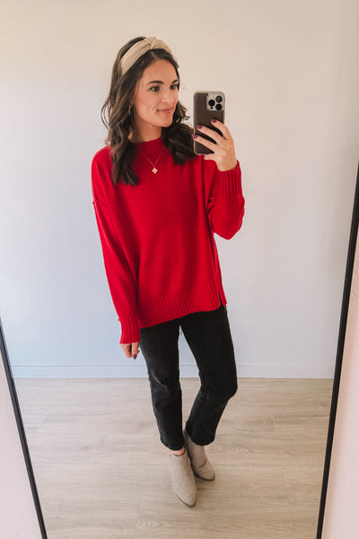 Feeling Festive Knit Sweater (Ruby)