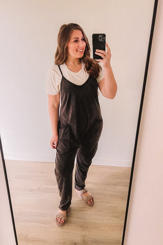 Every Day Style Mineral Wash Jumpsuit (Black)