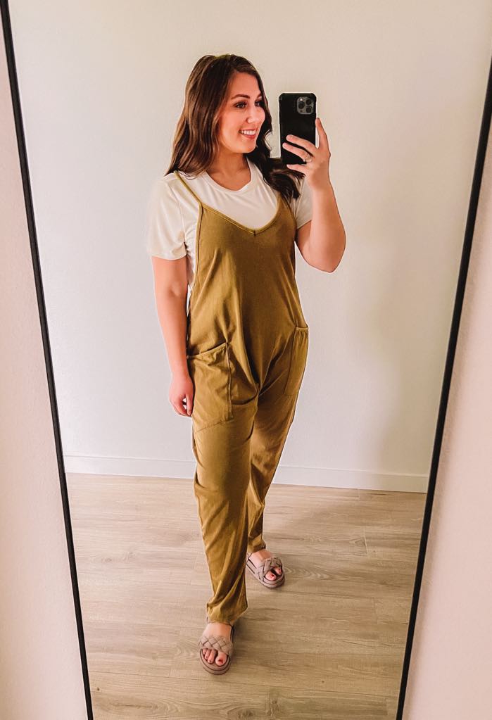 Every Day Style Mineral Wash Jumpsuit (Moss)