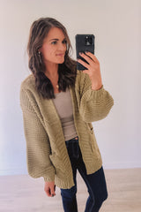 Best Season Cozy Cable Cardigan (Olive)