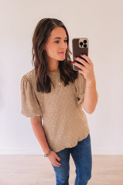 Falling For You Textured Blouse (Taupe)